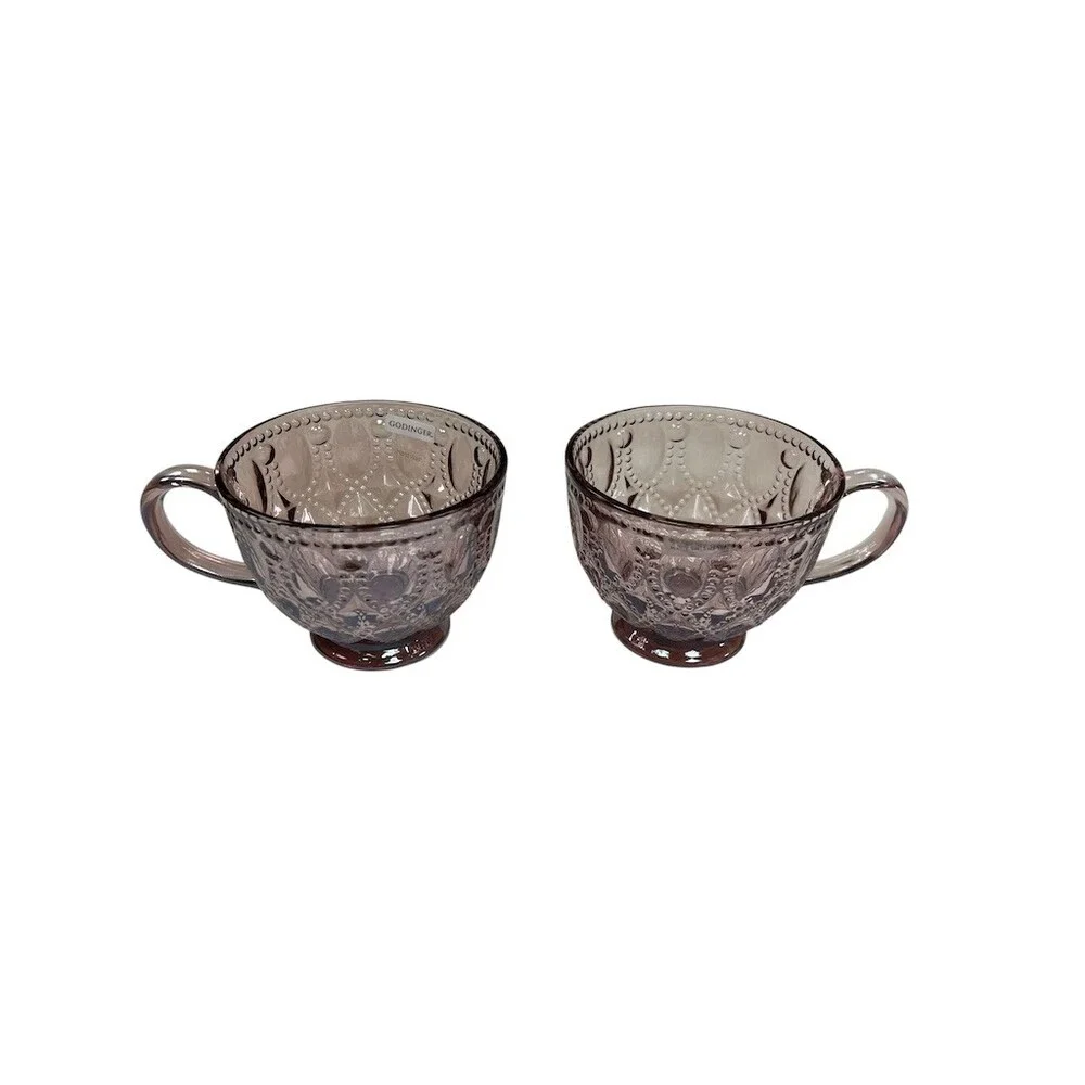 Godinger Saga Amethyst Coffee/Tea Mug Set of 2 Purple Embossed w/ Box